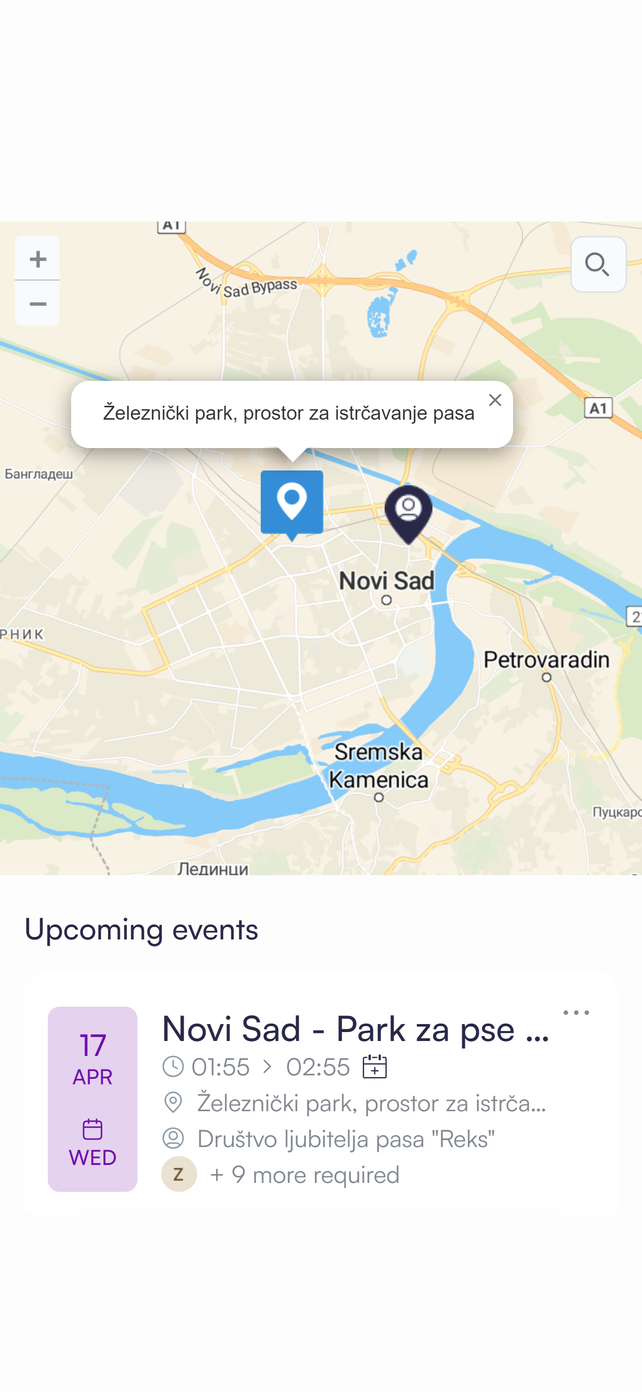Voluntarius mobile app interface - event details screen